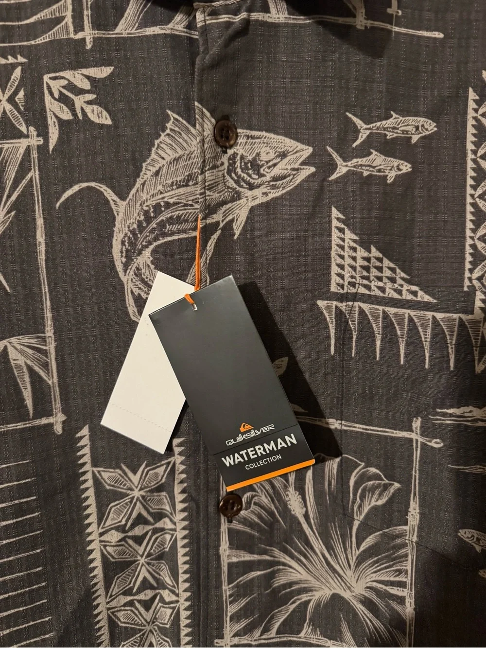 Quiksilver Charcoal Gray Printed Short-Sleeve Button-Down Shirt